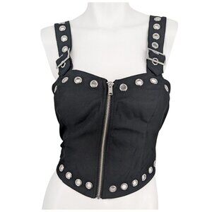 Social Collision Grommet Corset Top Gothic Y2K Y2K Buckle Strap Zip Front Size S